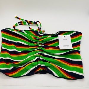 NWT Urban Outfitters Halter Crop Top Green Yellow Red Size Medium